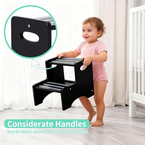50% Off KIDL Wooden Step Stool for Kids, Toddler 2 Step (Black) - Image 4