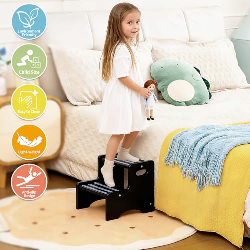 50% Off KIDL Wooden Step Stool for Kids, Toddler 2 Step (Black) - Image 5