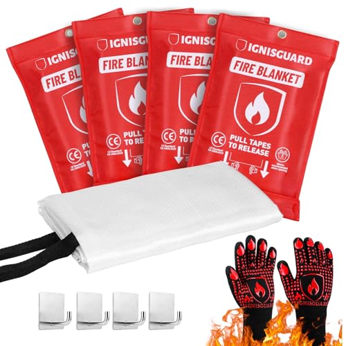 50% Off Emergency Fire Blanket 4 Pack with Gloves & Hooks - Image 1