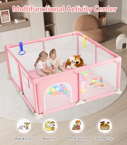 Dripex Corralito para bebés, corralito pequeño de 52×52 pulgadas para bebés, corralito de juegos de seguridad mejorada para interior y exterior, corralito para bebés con malla visible suave y - Image 7