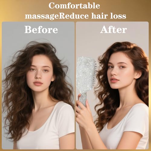 11% Off Bling Rhinestone Paddle Hair Brush for Women - Image 4