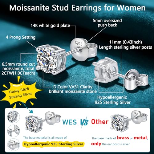 8% Off WES Moissanite Stud Earrings for Women Men - Image 2