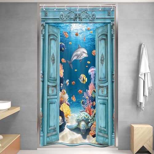 Under $10! Ocean Shower Curtain for Small Stalls - Image 1