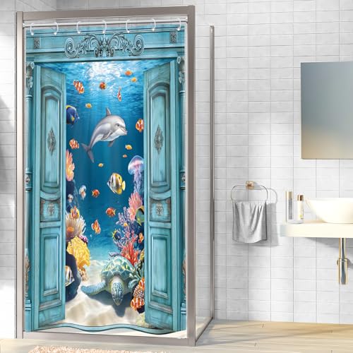 Under $10! Ocean Shower Curtain for Small Stalls - Image 2