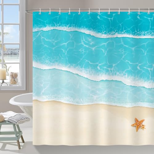 30% Off Beach Shower Curtain with Ocean Waves Design - Image 1