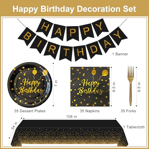 30% Off Black Gold Birthday Party Plates Set for 35 Guests - Image 2