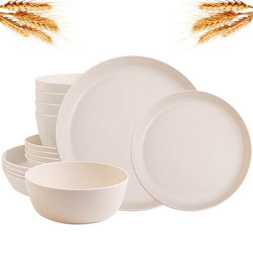 Plastic Dinnerware Set: 12-Piece Unbreakable Wheat Straw Plates, 17% Off - Image 1