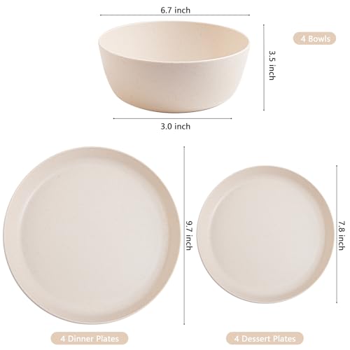 Plastic Dinnerware Set: 12-Piece Unbreakable Wheat Straw Plates, 17% Off - Image 2