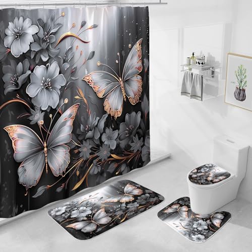 50% Off Litabel 4-Pc Butterfly Shower Curtain Set - Image 1