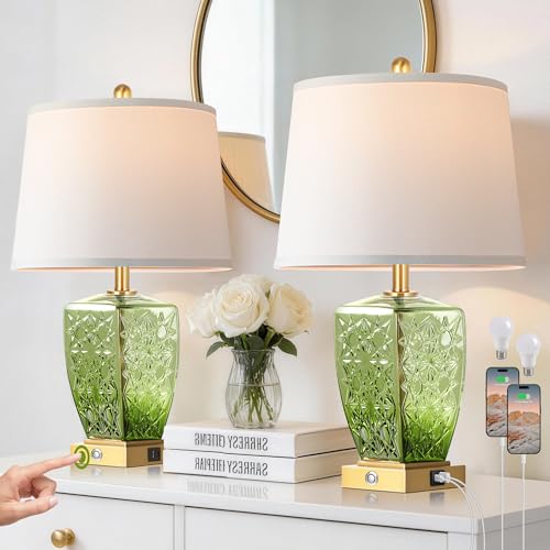 50% Off QiMH Glass Table Lamps Set of 2 with USB Ports - Image 1