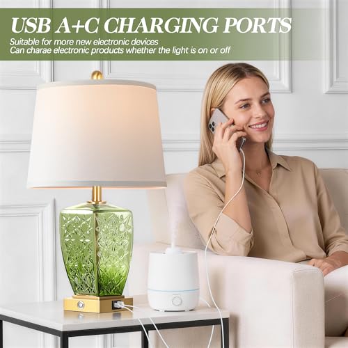 50% Off QiMH Glass Table Lamps Set of 2 with USB Ports - Image 4