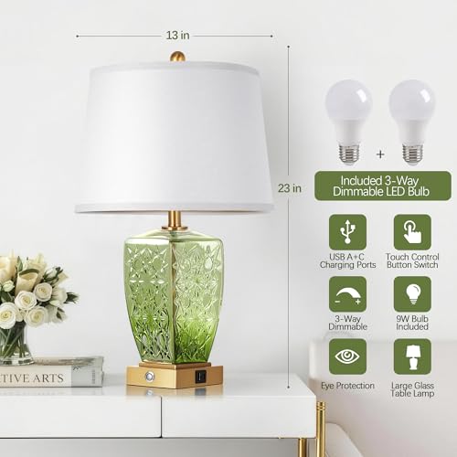 50% Off QiMH Glass Table Lamps Set of 2 with USB Ports - Image 5