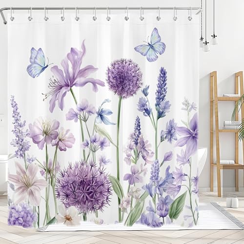 50% Off Purple Lavender Butterfly Shower Curtain Set, 72x72 - Image 1