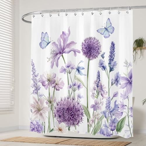 50% Off Purple Lavender Butterfly Shower Curtain Set, 72x72 - Image 2