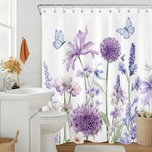 50% Off Purple Lavender Butterfly Shower Curtain Set, 72x72 - Image 3