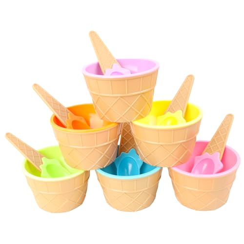 6 PCS Reusable Plastic Ice Cream Bowls with Spoons - Image 1