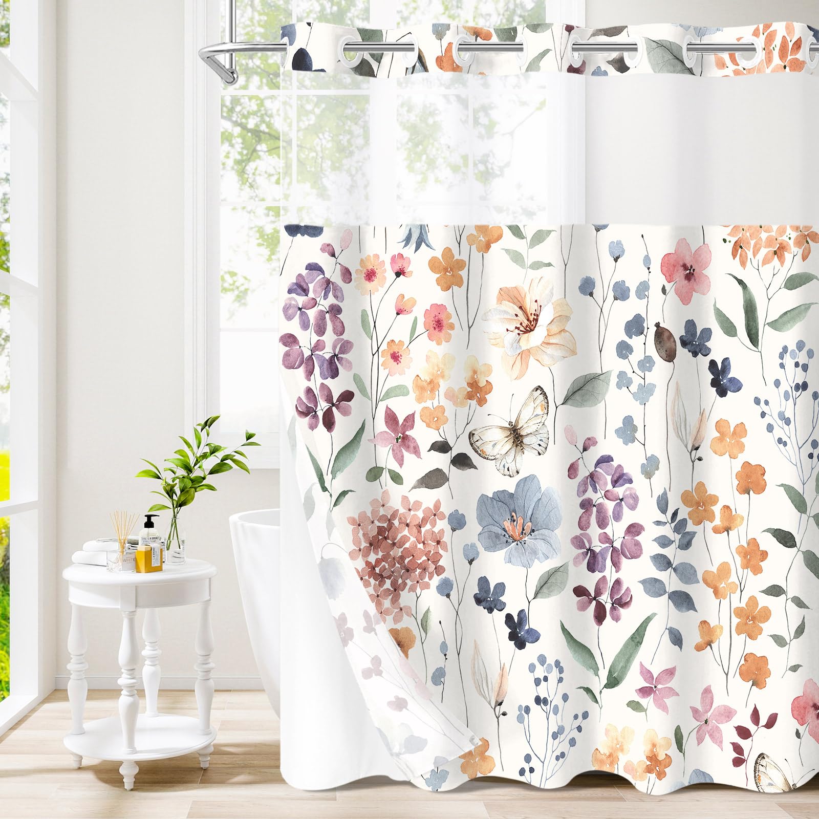 50% Off Litabel No Hook Floral Shower Curtain Set 72x74