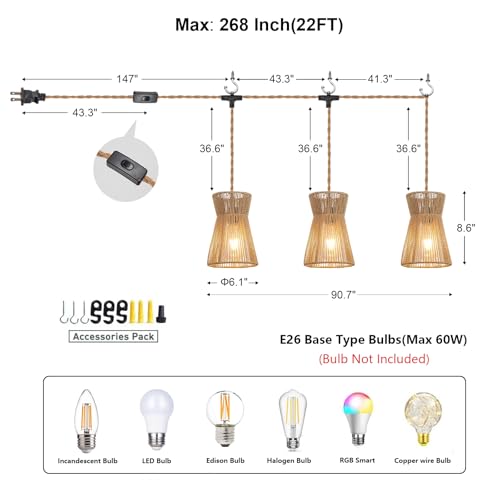 50% Off Handwoven Rattan Plug-In Pendant Light - Image 3