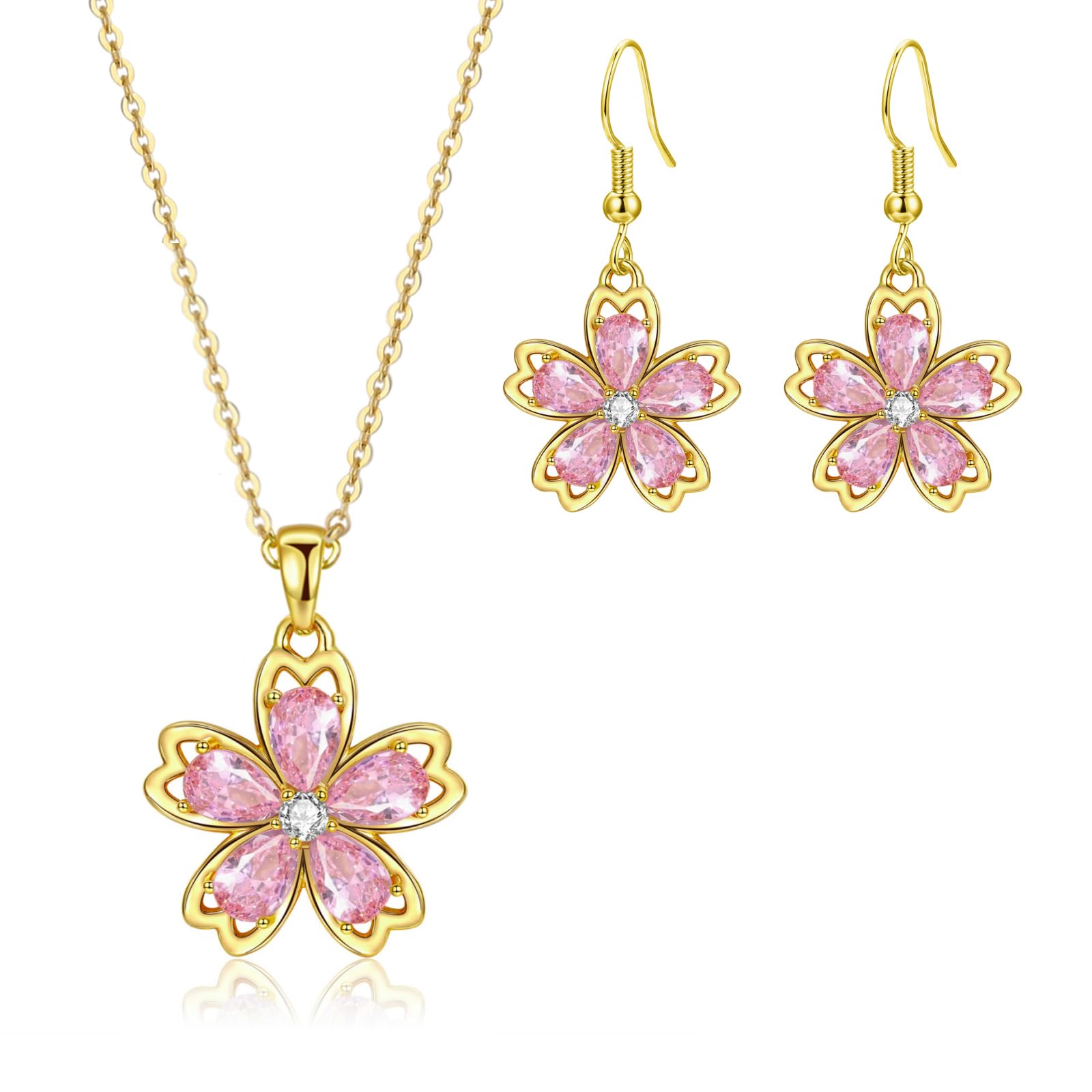50% Off VONSSY Pink Cherry Blossom Jewelry Set