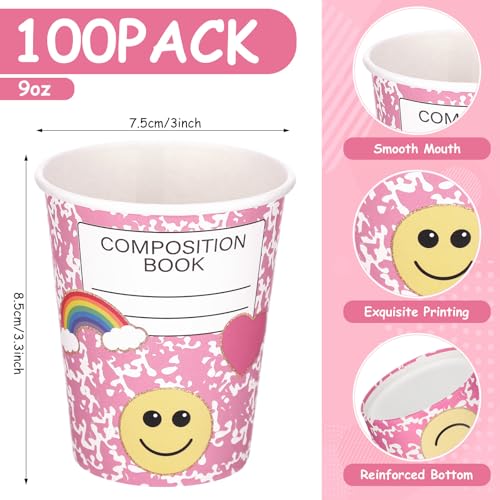 100 Pink Disposable Cups 9 oz - Cute Design for Parties - Image 3