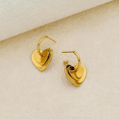 50% Off FAMARINE Gold Heart Hoop Earrings for Women - Image 6