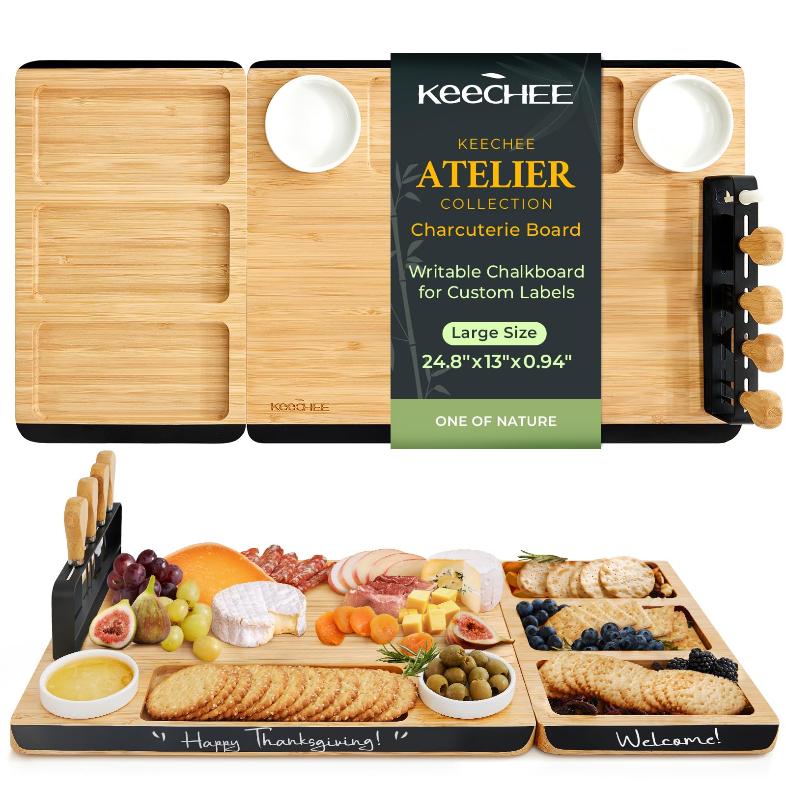 50% Off Keechee Bamboo Charcuterie Board Set with Chalkboard Edge