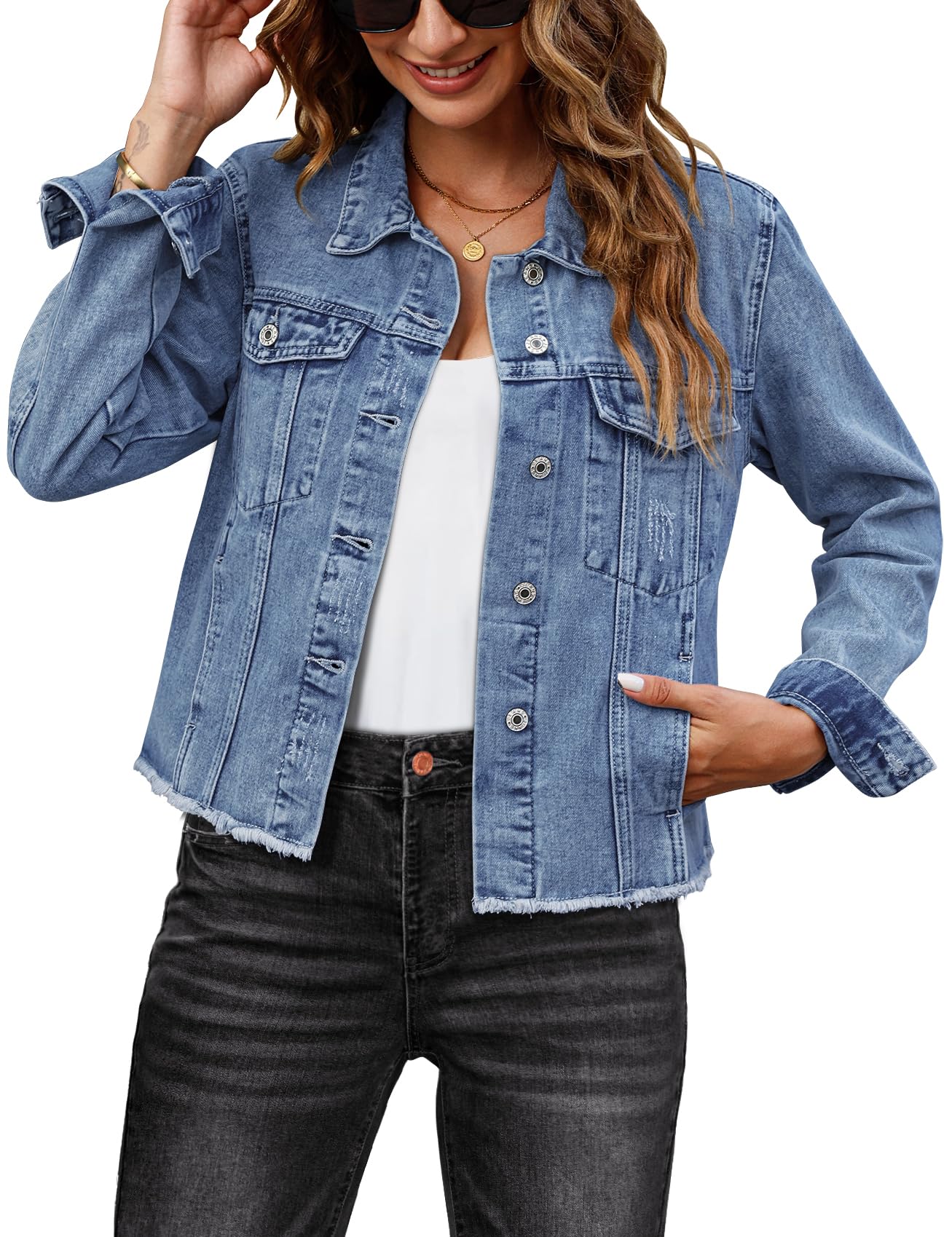 45% Off with Code: luvamia Distressed Denim Jacket for Women