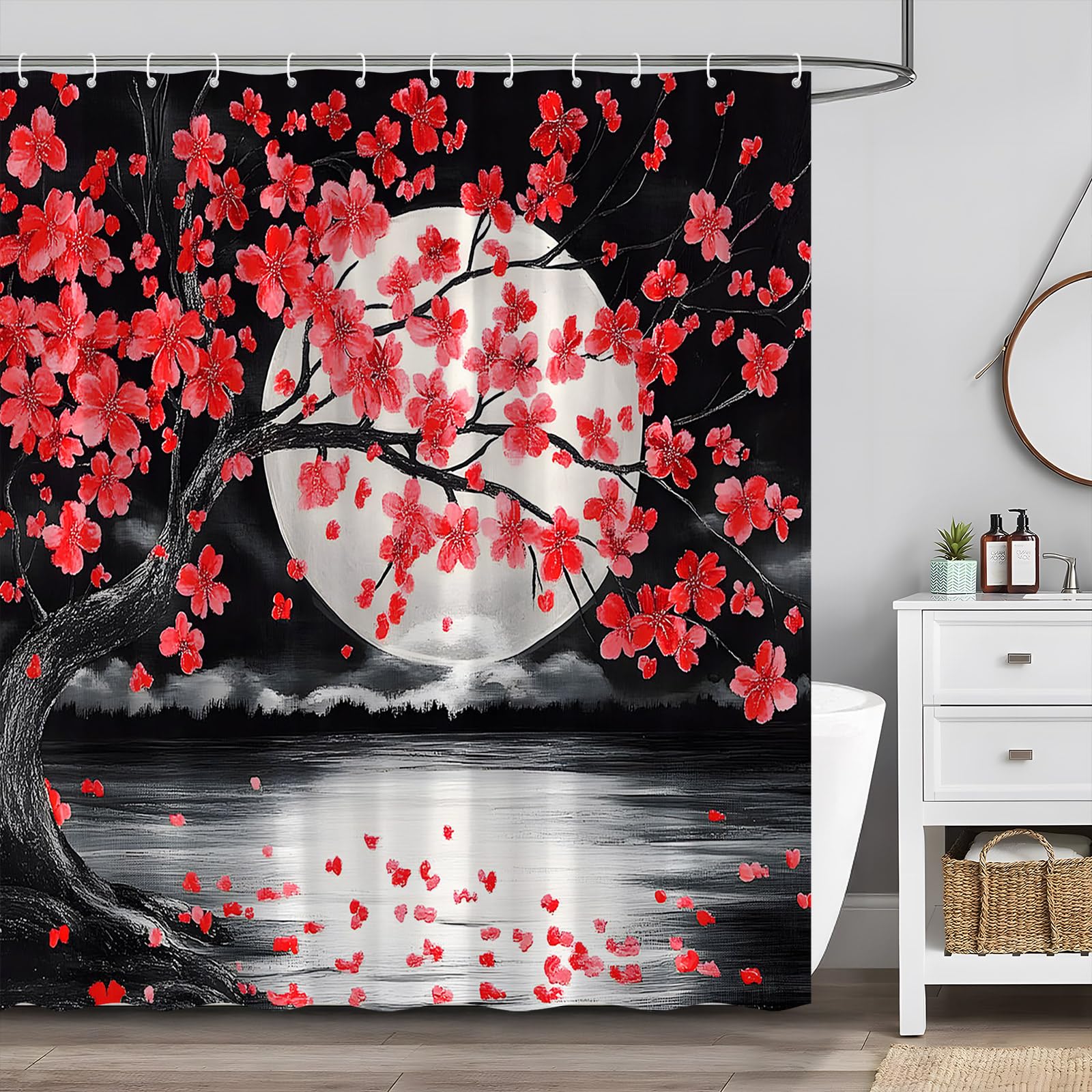 30% Off Red Floral Shower Curtain Set