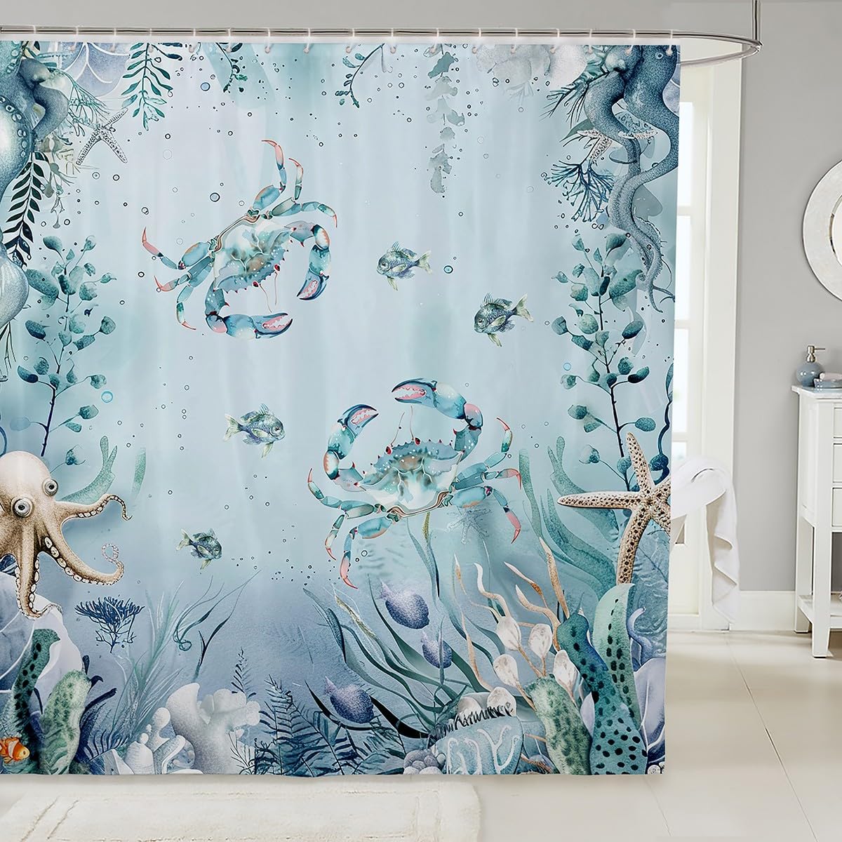 50% Off Coastal Blue Crab Shower Curtain - $11.87