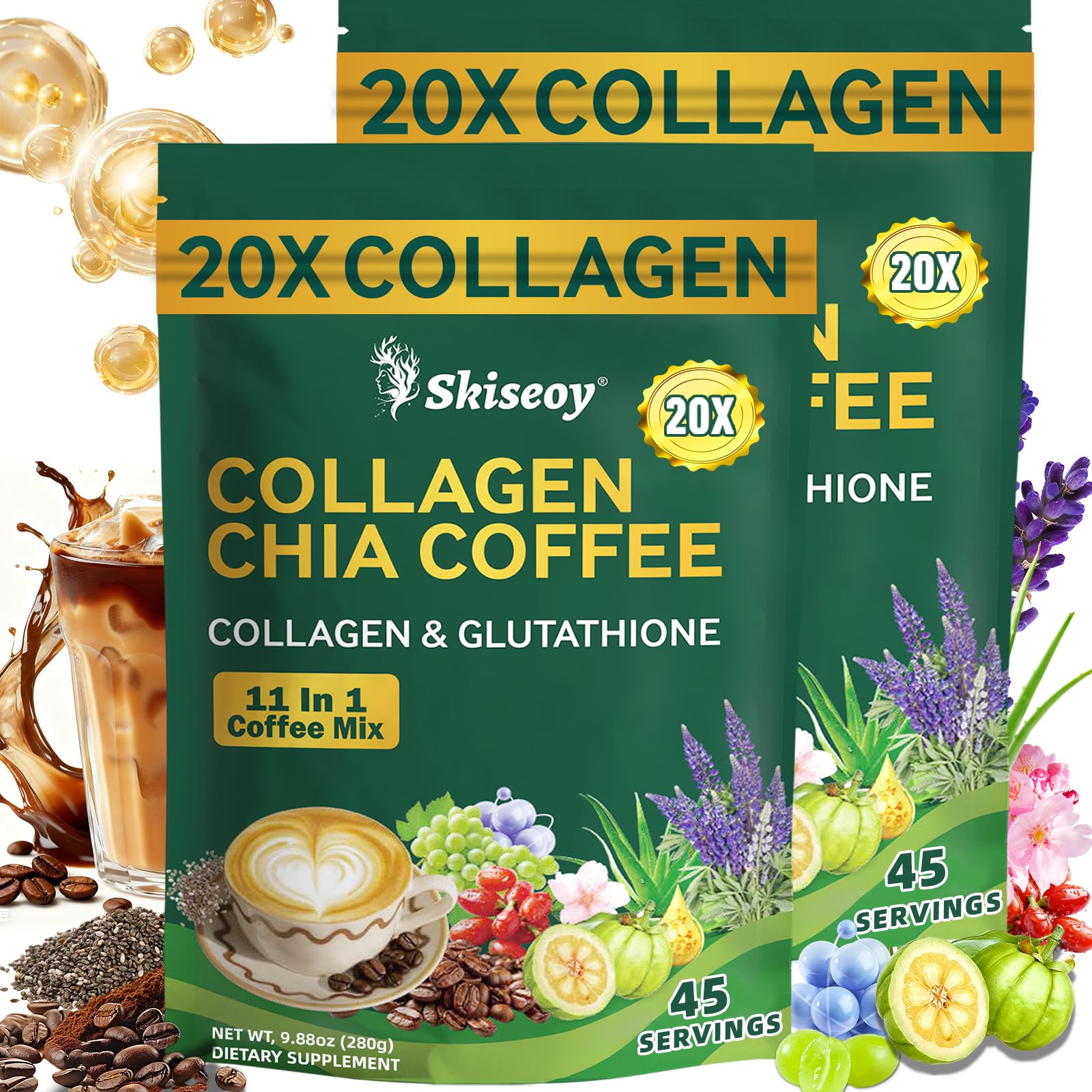 20% Off Skiseoy Collagen & Chia Coffee Mix (45 Servings)