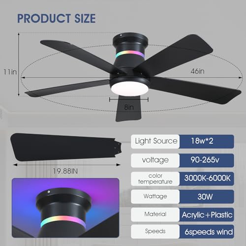 29% Off Surtime 46" Ceiling Fan with RGB Lights - Image 4