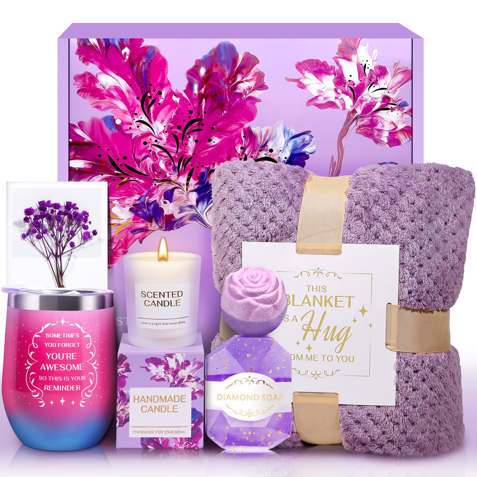 Get 16.50 Off! Self Care Spa Gift Basket for Women with Blanket