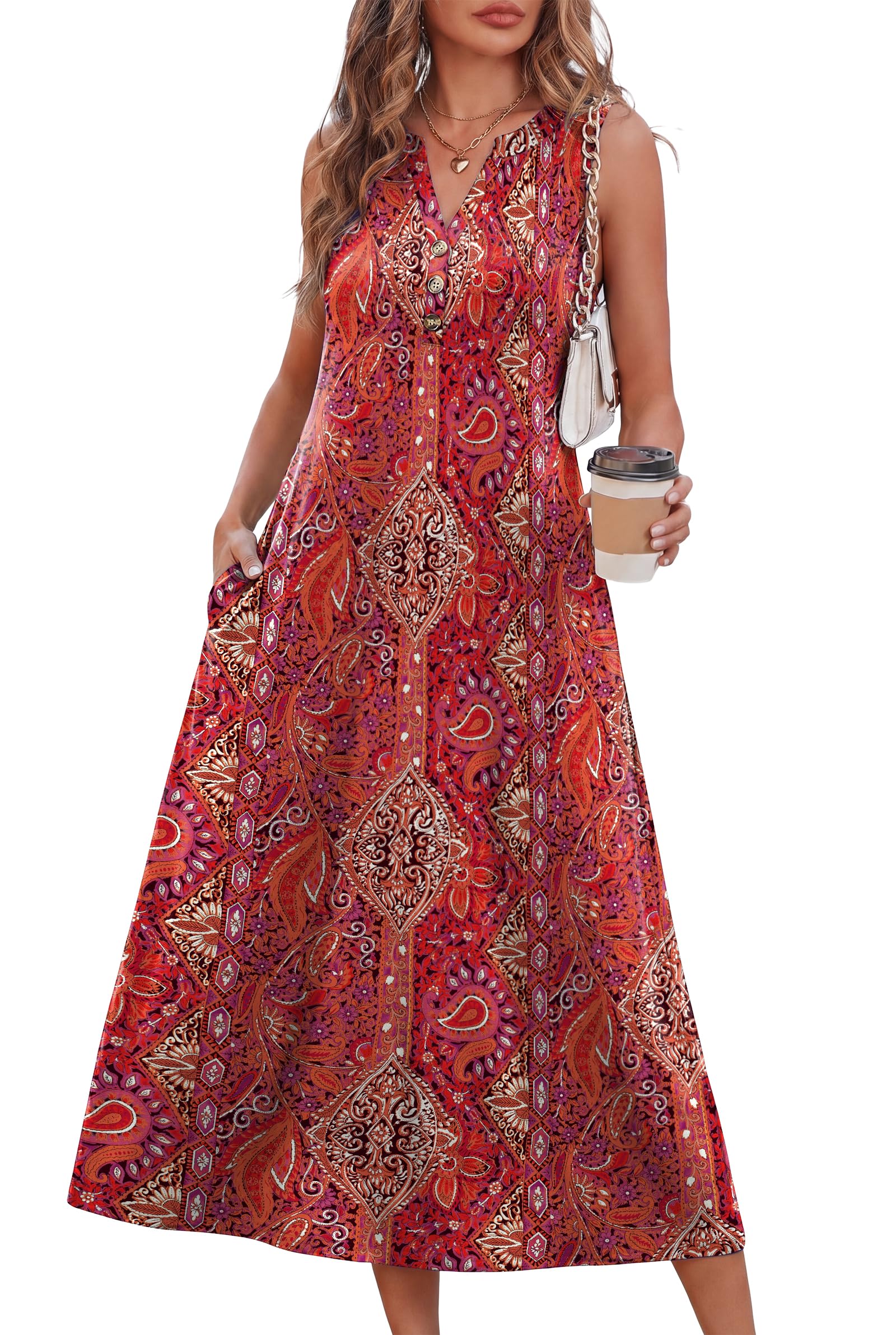 OFEEFAN Sleeveless Midi Sundress with Pockets at 50% Off - Image 1