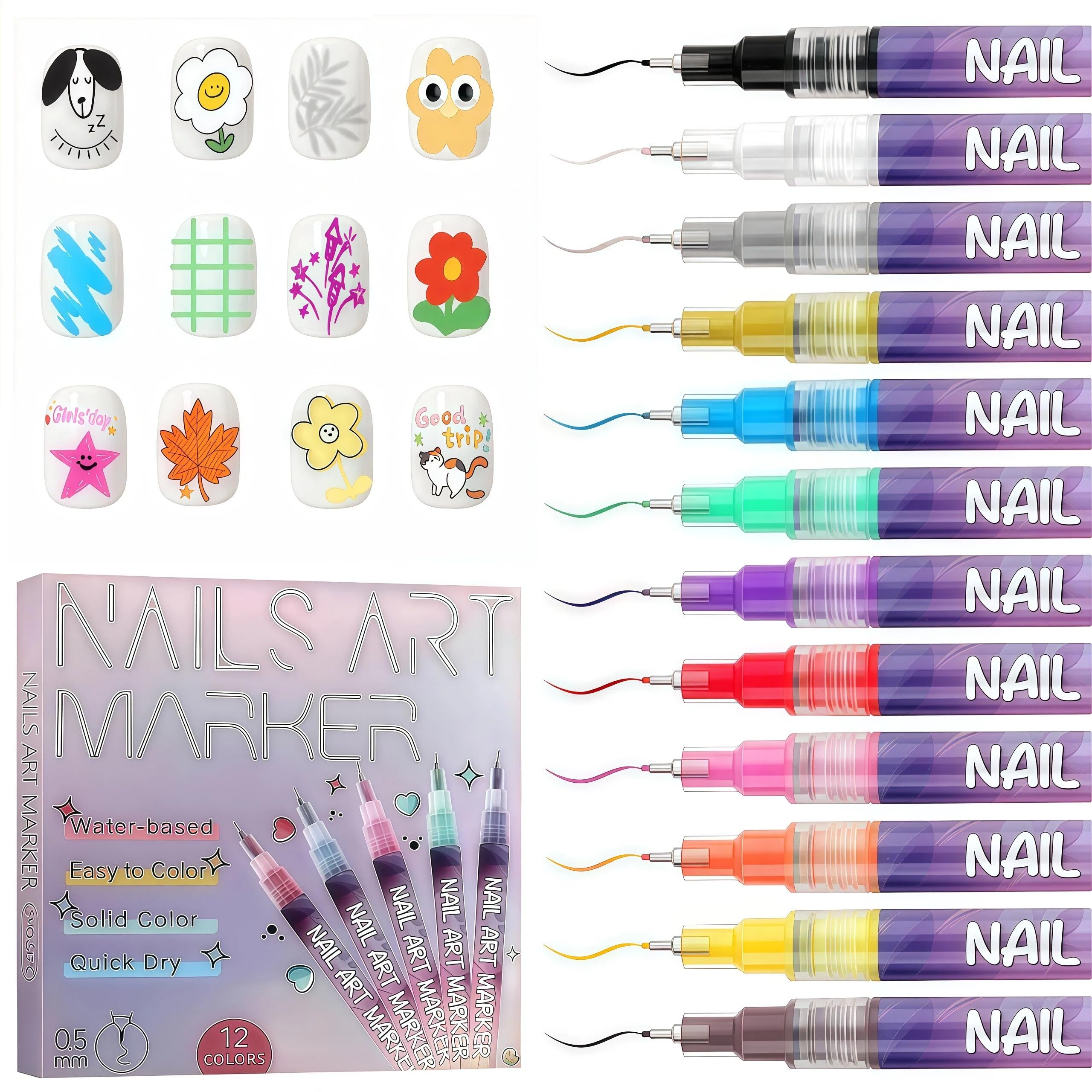 12-Color Nail Art Pens Set for DIY Manicures – 4% Off