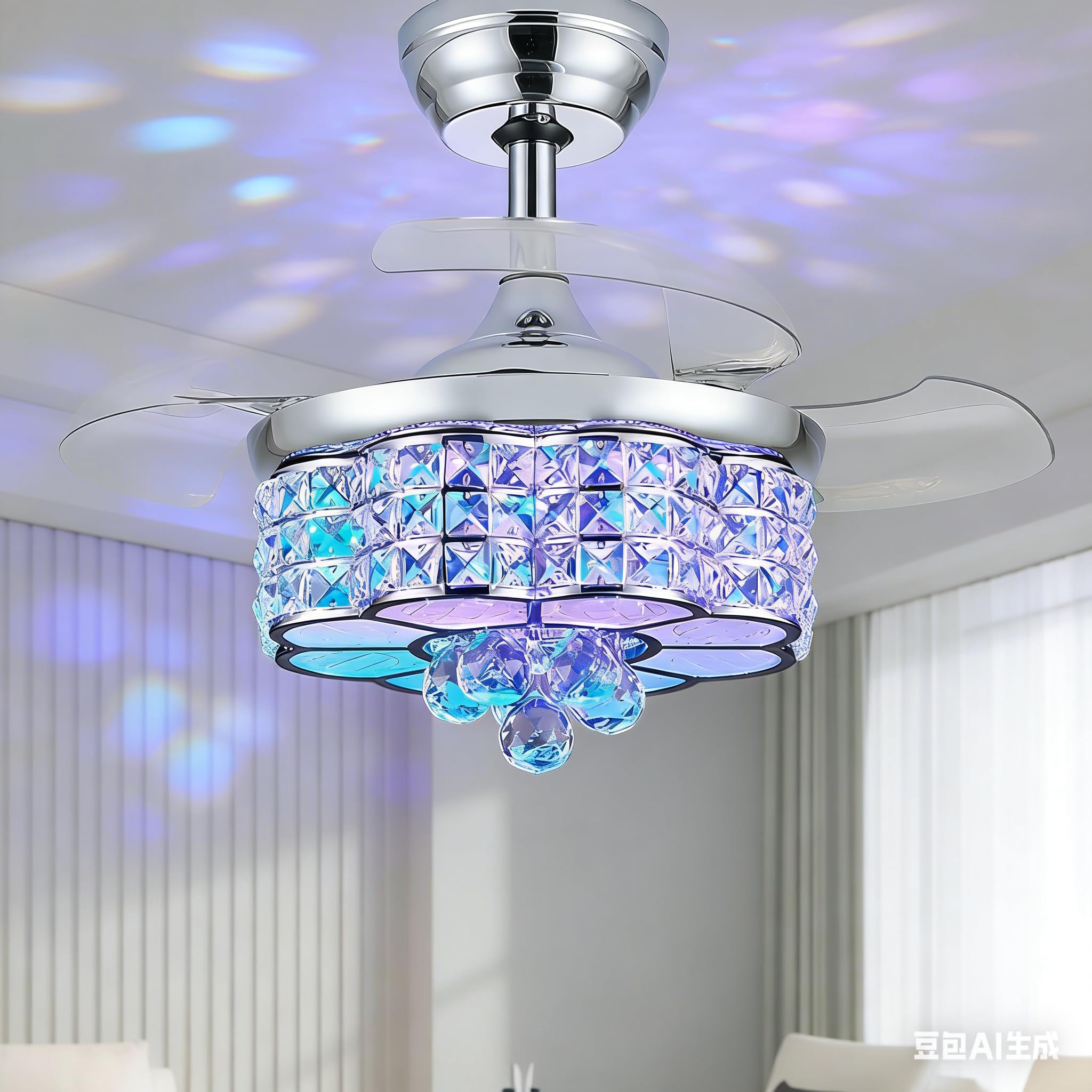 50% Off LumZeylith 30" Retractable Crystal Ceiling Fan with RGB Light
