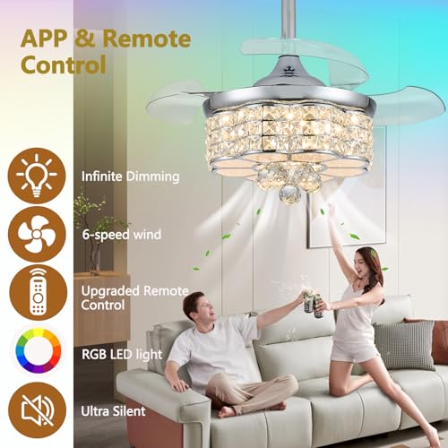 50% Off LumZeylith 30" Retractable Crystal Ceiling Fan with RGB Light - Image 3