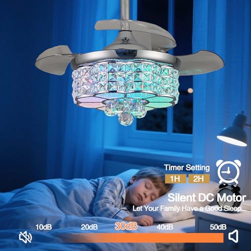 50% Off LumZeylith 30" Retractable Crystal Ceiling Fan with RGB Light - Image 5