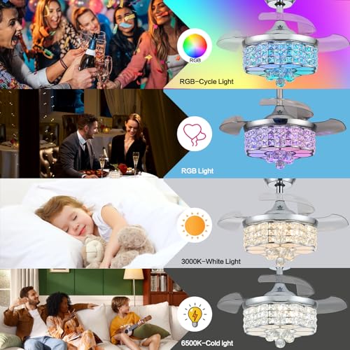 50% Off LumZeylith 30" Retractable Crystal Ceiling Fan with RGB Light - Image 6