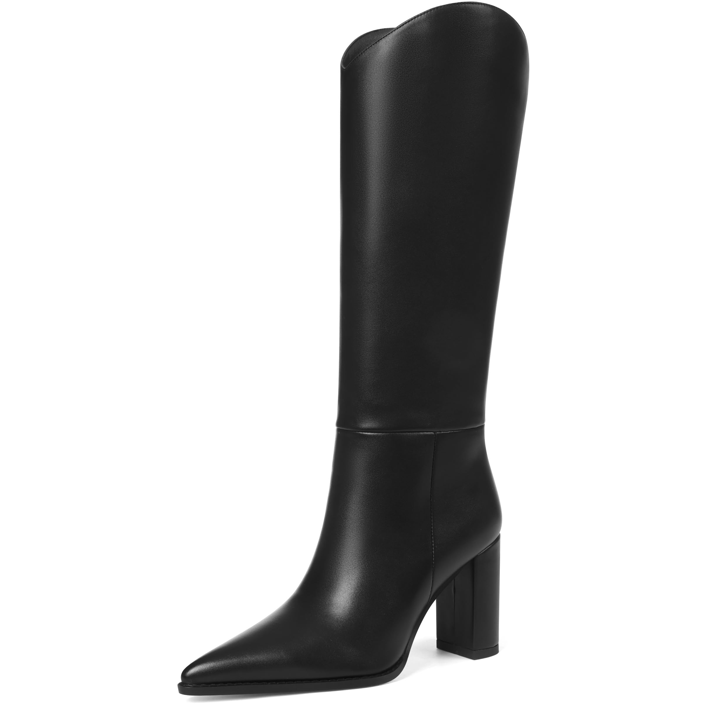 Women's Wide Calf Knee High Boots with Chunky Heel - Image 1