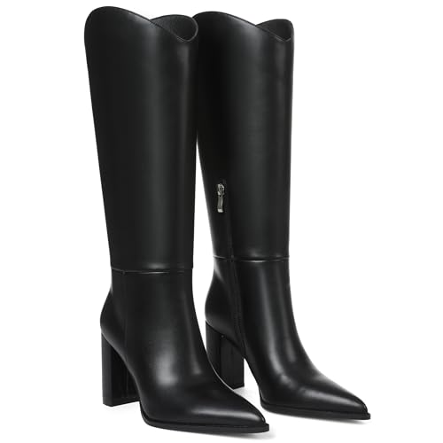 Women's Wide Calf Knee High Boots with Chunky Heel - Image 6