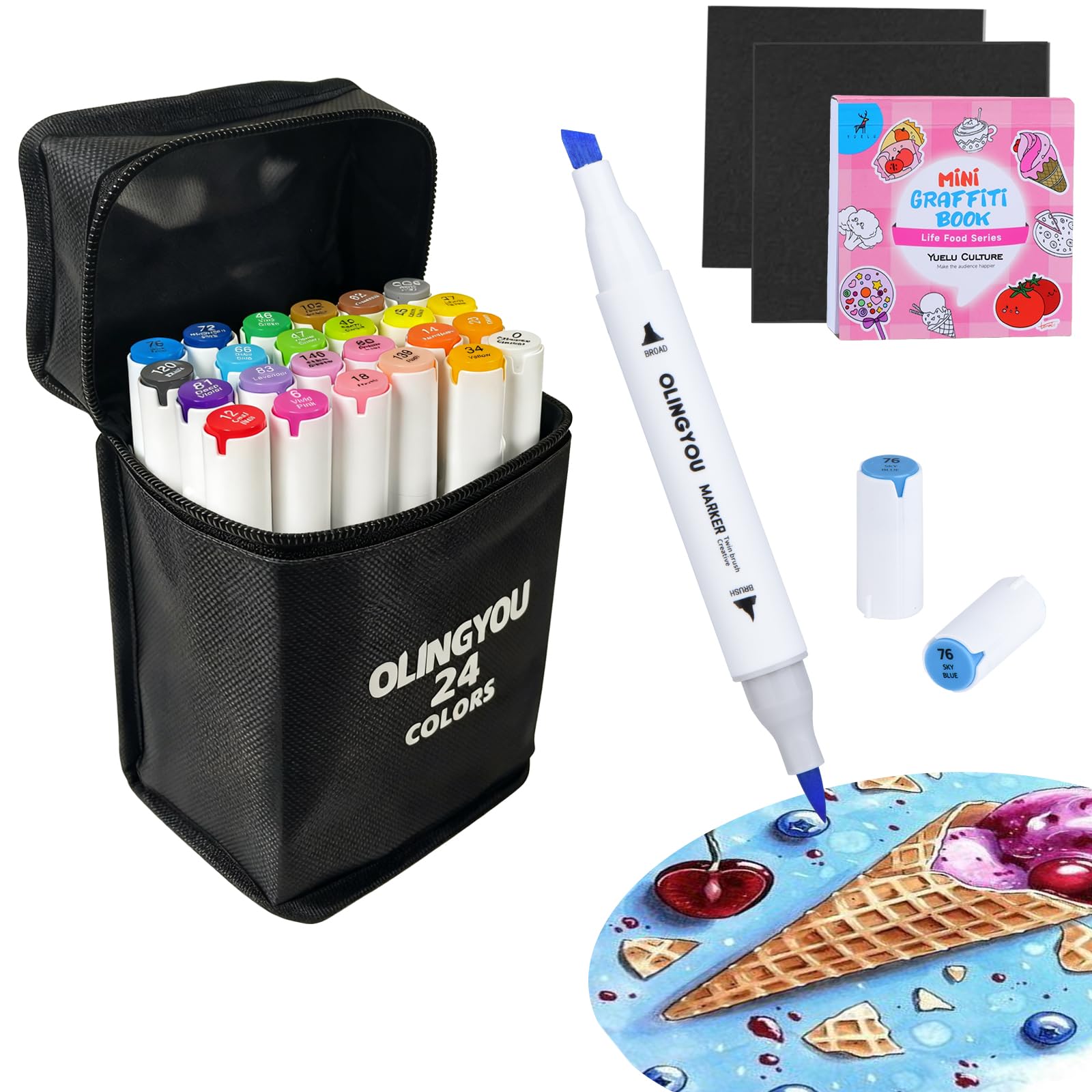 23% Off OLINGYOU 24-Color Dual Tip Marker Set