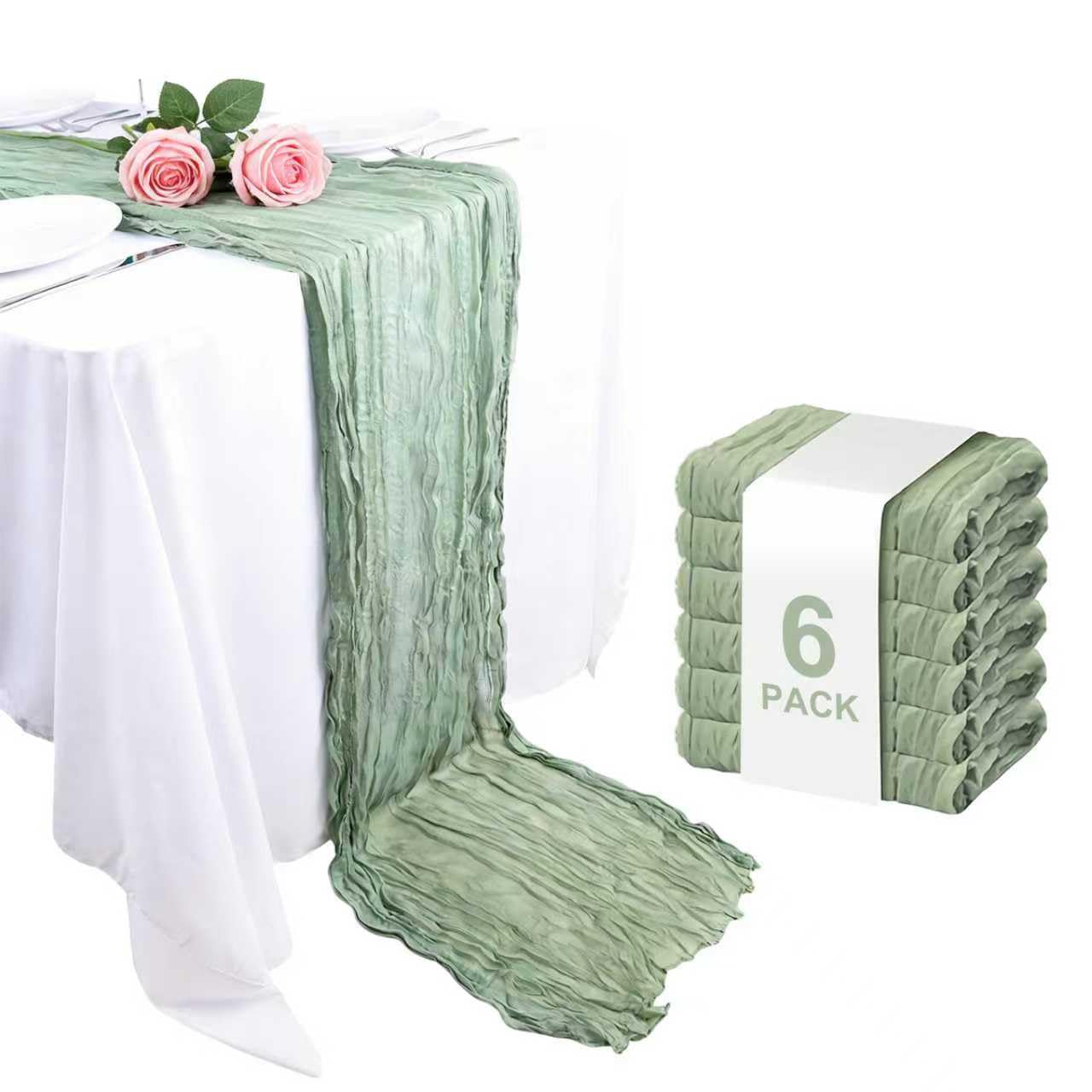50% Off 6-Pack Sage Green Cheesecloth Table Runners - Image 1