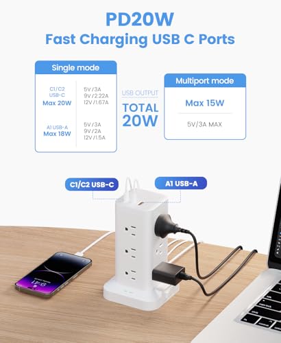 45% Off 15-in-1 Power Strip Tower with USB-C Fast Charging - Image 6