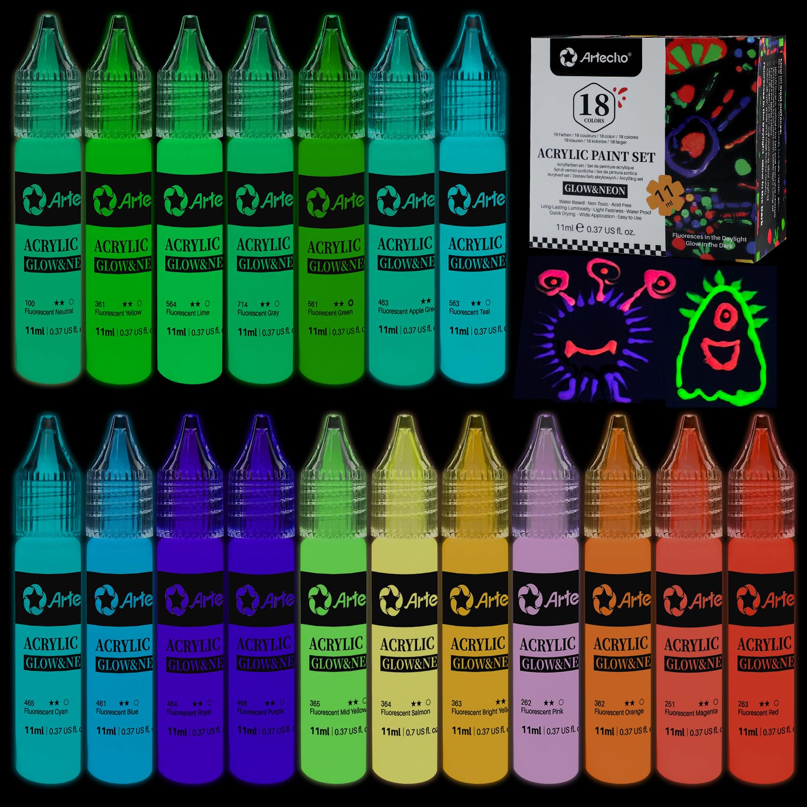 37% Off Artecho 18-Color Glow Paint Set for Crafts