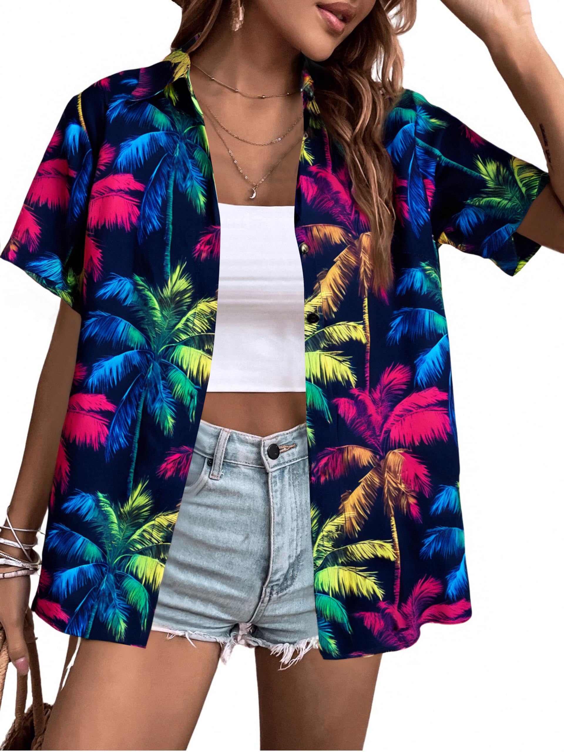 Button Down Hawaiian Shirt for Women at ASPEMPDB Code