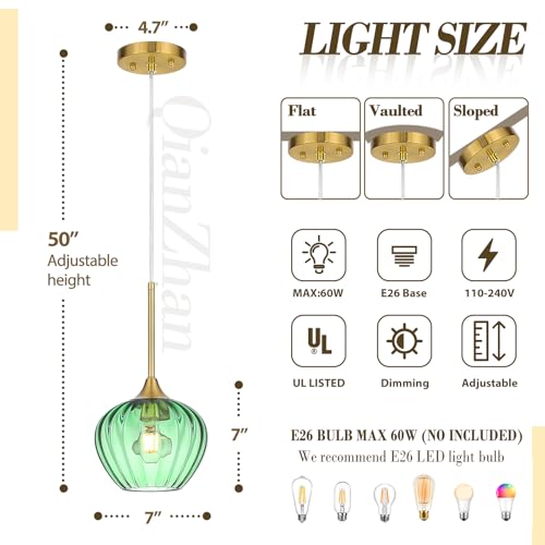Save 50% on Green Glass Pendant Light - 7 Inch Modern Gold - Image 4