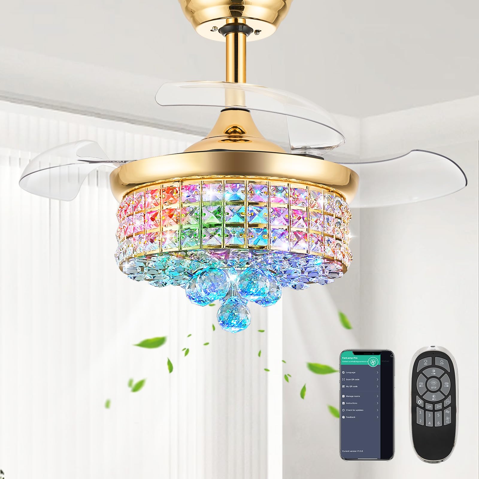 45% Off 30" Retractable Crystal Ceiling Fan with Light