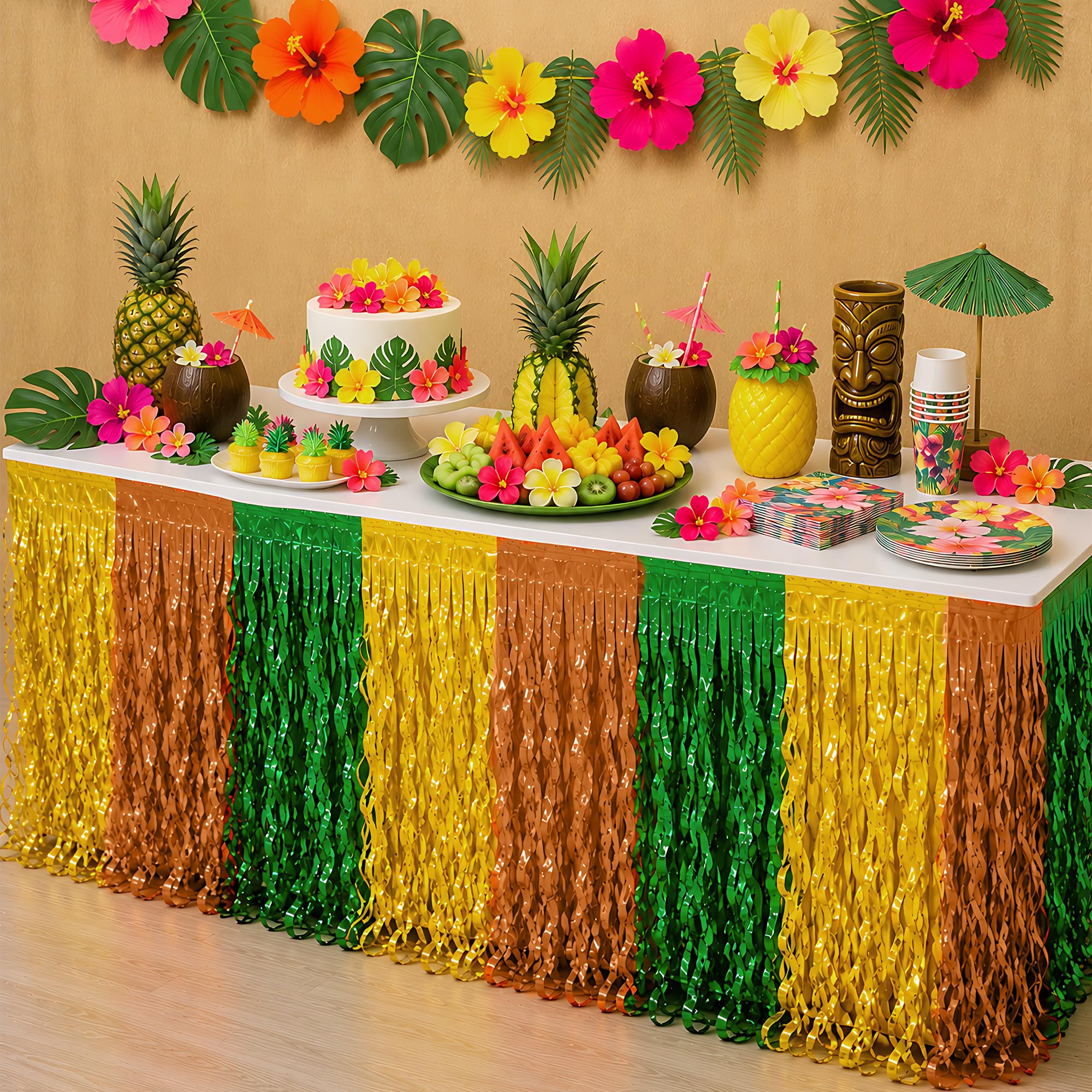Save on 2-Pack Hawaiian Table Skirts for Luau Party