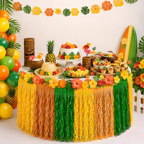 Save on 2-Pack Hawaiian Table Skirts for Luau Party - Image 5