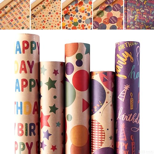 50% OFF Homelyhi 5 Rolls Birthday Wrapping Paper Set - Image 2